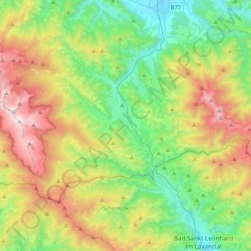 Topografische kaart Obdach, hoogte, reliëf