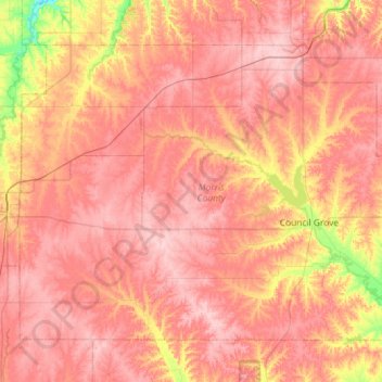 Topografische kaart Morris County, hoogte, reliëf
