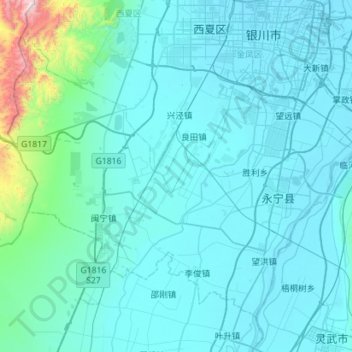 Topografische kaart 永宁县, hoogte, reliëf