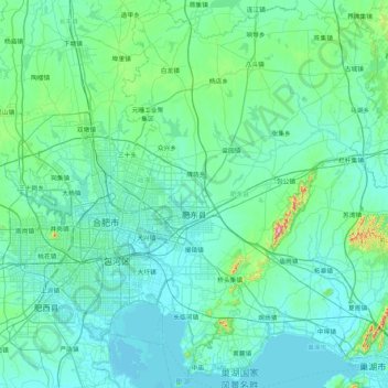 Topografische kaart 肥东县, hoogte, reliëf