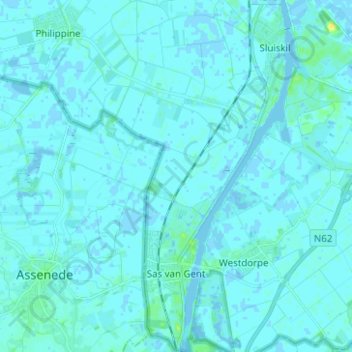 Topografische kaart Sas van Gent, hoogte, reliëf