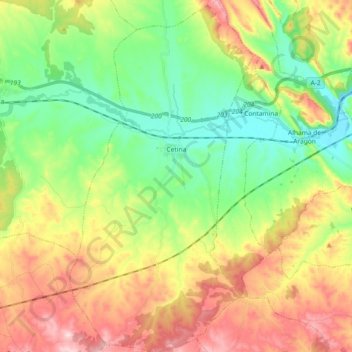 Topografische kaart Cetina, hoogte, reliëf