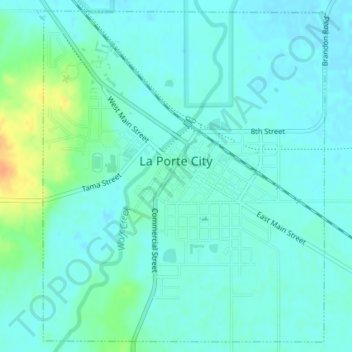 Topografische kaart La Porte City, hoogte, reliëf