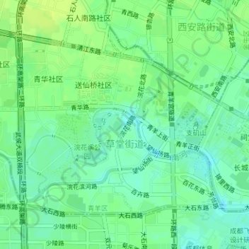 Topografische kaart 草堂街道, hoogte, reliëf