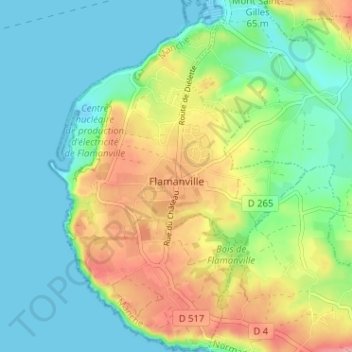 Topografische kaart Flamanville, hoogte, reliëf