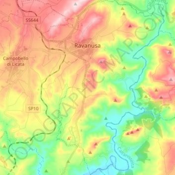Topografische kaart Ravanusa, hoogte, reliëf