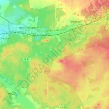 Topografische kaart Jävenitz, hoogte, reliëf
