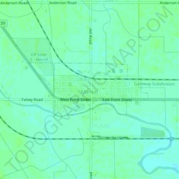 Topografische kaart Merrill, hoogte, reliëf