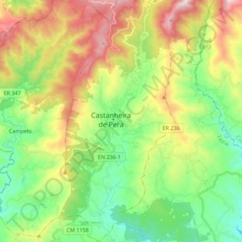 Topografische kaart Castanheira de Pera, hoogte, reliëf