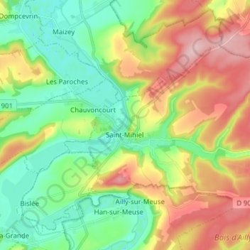Topografische kaart Saint-Mihiel, hoogte, reliëf