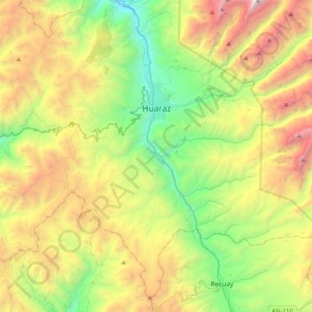 Topografische kaart Huaraz, hoogte, reliëf