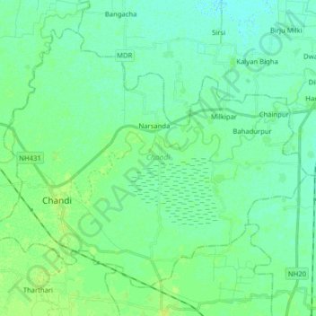 Topografische kaart Chandi, hoogte, reliëf