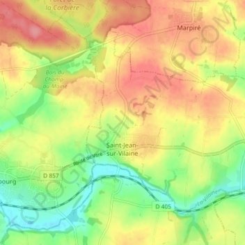 Topografische kaart Saint-Jean-sur-Vilaine, hoogte, reliëf