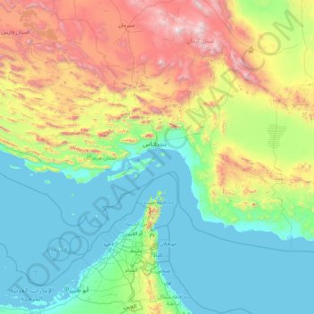 Topografische kaart Hormozgan, hoogte, reliëf