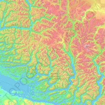 Topografische kaart Area A (Seymour Inlet/Knight Inlet), hoogte, reliëf