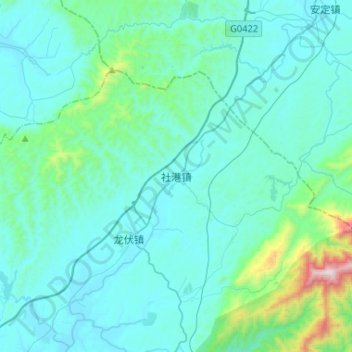 Topografische kaart 社港镇, hoogte, reliëf