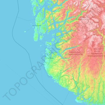 Topografische kaart Rogaland, hoogte, reliëf
