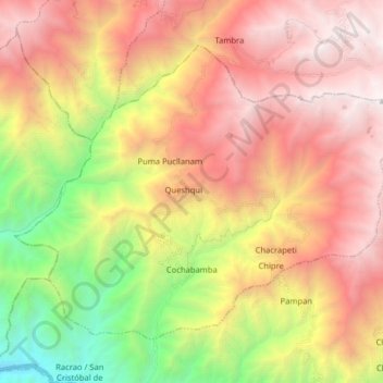 Topografische kaart Cochabamba, hoogte, reliëf