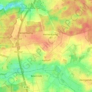 Topografische kaart Hattorf, hoogte, reliëf