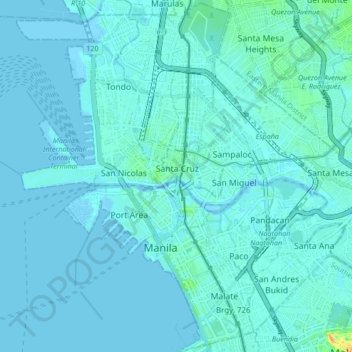 Topografische kaart Manilla, hoogte, reliëf