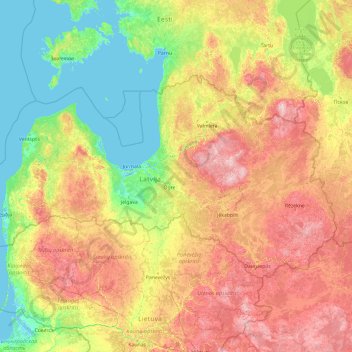 Topografische kaart Letland, hoogte, reliëf