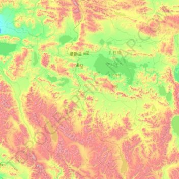 Topografische kaart Coqên, hoogte, reliëf