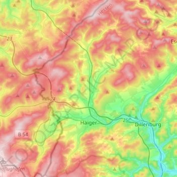 Topografische kaart Haiger, hoogte, reliëf