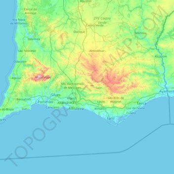 Topografische kaart Faro, hoogte, reliëf