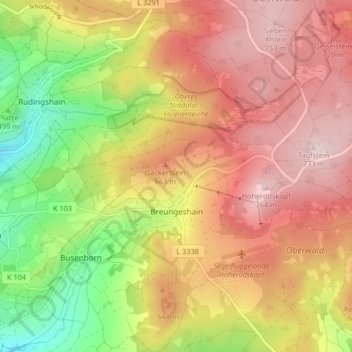 Topografische kaart Breungeshain, hoogte, reliëf