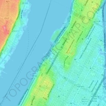 Topografische kaart New York County, hoogte, reliëf