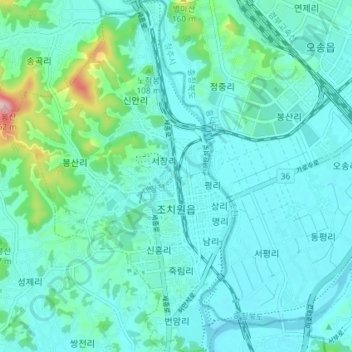 Topografische kaart Jochiwon-eup, hoogte, reliëf
