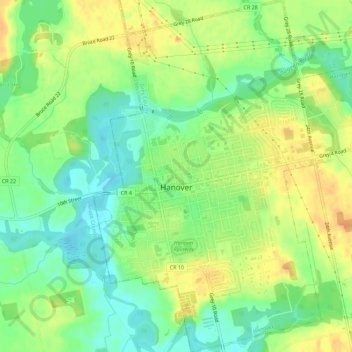 Topografische kaart Hanover, hoogte, reliëf