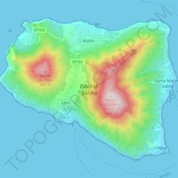 Topografische kaart Isola di Salina, hoogte, reliëf
