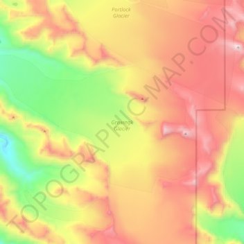 Topografische kaart Grewingk Glacier, hoogte, reliëf