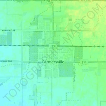 Topografische kaart Farmersville, hoogte, reliëf