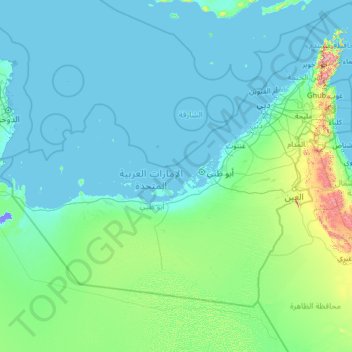 Topografische kaart Verenigde Arabische Emiraten, hoogte, reliëf