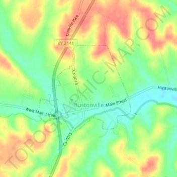 Topografische kaart Hustonville, hoogte, reliëf