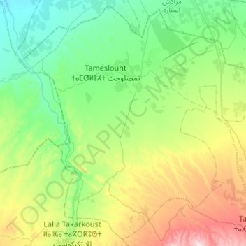 Topografische kaart caïdat de Tameslouhte, hoogte, reliëf