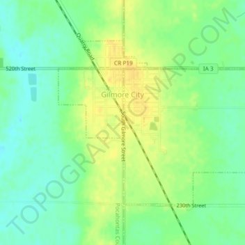 Topografische kaart Gilmore City, hoogte, reliëf