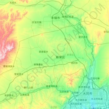 Topografische kaart 新荣区, hoogte, reliëf