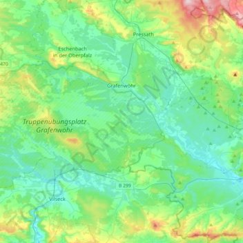 Topografische kaart Grafenwöhr, hoogte, reliëf