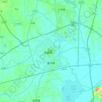 Topografische kaart 襄河镇, hoogte, reliëf