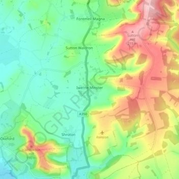 Topografische kaart Iwerne Minster, hoogte, reliëf