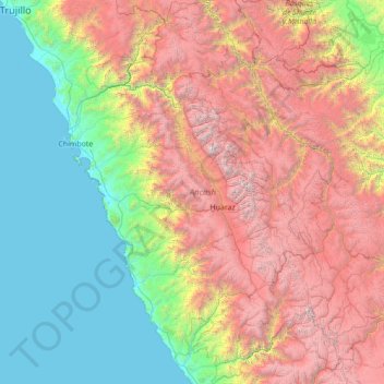 Topografische kaart Ancash, hoogte, reliëf