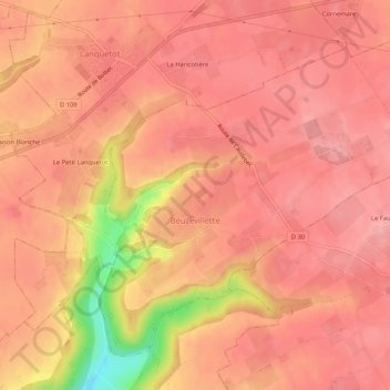 Topografische kaart Beuzevillette, hoogte, reliëf