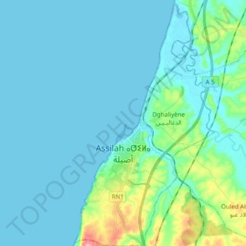 Topografische kaart Assilah, hoogte, reliëf