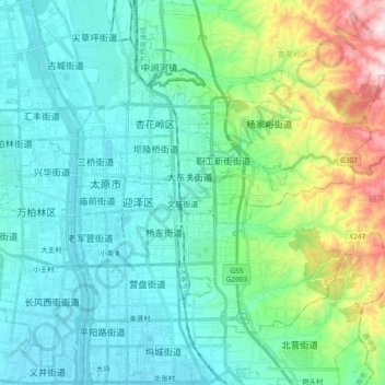 Topografische kaart 郝庄镇, hoogte, reliëf