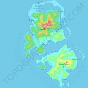 Topografische kaart Huahine, hoogte, reliëf