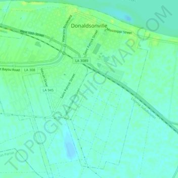 Topografische kaart Donaldsonville, hoogte, reliëf