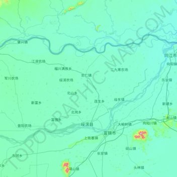 Topografische kaart 绥滨县, hoogte, reliëf